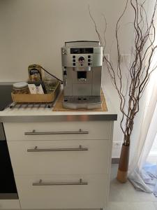een koffiezetapparaat bovenop een dressoir bij Studio Bambou in Callian