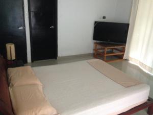 1 dormitorio con 1 cama y TV de pantalla plana en Casa Neguanje L4, en Santa Marta
