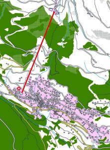 a map with a red line on it at Au Pied des Pistes B 04 in Grimentz