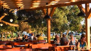 a group of people sitting at tables in a restaurant at Terra Park Phalaris in Novalja