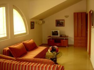 a living room with a couch and a tv at Apartments Odalović in Bijela