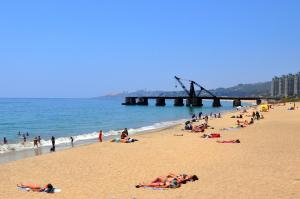 a group of people on a beach near the water at Departamento Viña del Mar in Viña del Mar