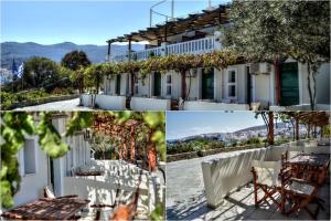a collage of photos of a house with a table and chairs at Vassiliki Studios in Andros