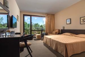 Cette chambre comprend un lit et un bureau. dans l'établissement Flamingo Hotel Sunny Beach, à Sunny Beach