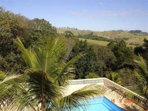 an overhead view of a swimming pool with a palm tree at Spazio Farfalla in Itupeva