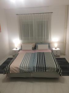 1 dormitorio con 1 cama grande y 2 mesitas de noche en Studio apatrman Pijalović en Bjelovar