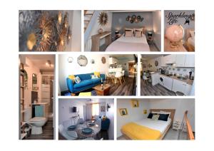 un collage de photos d'une chambre et d'un salon dans l'établissement Sparkling Life - Epernay centre, à Épernay