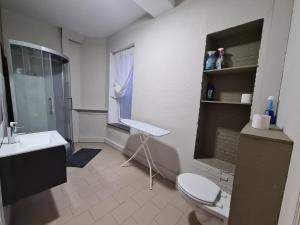 ein Bad mit einem WC, einem Waschbecken und einem Fenster in der Unterkunft Chaleureux bel Espace - Confort et Harmonie in Lüttich