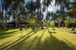 a yard with palm trees and a house with aedesccess at Sea Shell Resort & Spa, Havelock in Havelock Island
