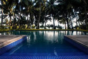a swimming pool with blue tiles and palm trees at Sea Shell Resort & Spa, Havelock in Havelock Island