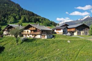 ein Haus auf einem Hügel auf einem grünen Feld in der Unterkunft Chalet du Bersend in Beaufort