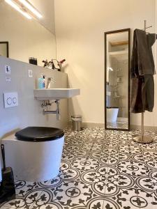 un bagno con vasca, lavandino e WC di Beautiful studio in a villa from 18th century a Thun Altre 25 foto