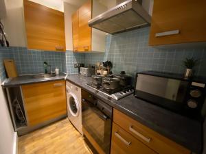 kuchnia z kuchenką i pralką w obiekcie Central Townhouse & Terrace w Brighton and Hove