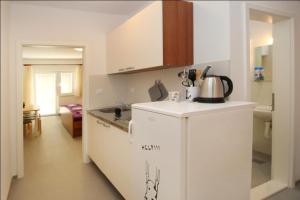 Il comprend une petite cuisine avec un comptoir et un réfrigérateur. dans l'établissement DORA, à Baška Voda