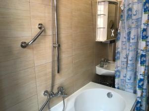 a small bathroom with a sink and a shower at Hotel Pension Schmellergarten in Munich