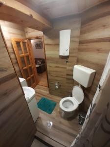 Baño pequeño con aseo y puerta en Mountain House Tadić 2, en Bajina Bašta 31 fotos más