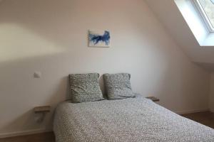 1 dormitorio con 1 cama con 2 almohadas en APPARTEMENT T2, en Saint-Brieuc