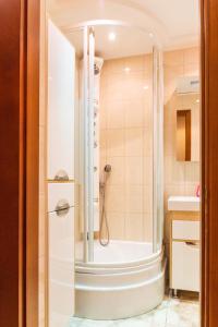 a bathroom with a shower and a sink at Рыбальская 8 in Kyiv
