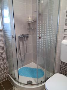 プレマントゥーラにあるAppartamento Giampyのバスルーム(ガラスドア付きのシャワー付)