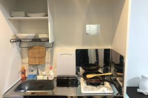 a small kitchen with a stove and a sink at 玉藻本町203 in Takamatsu