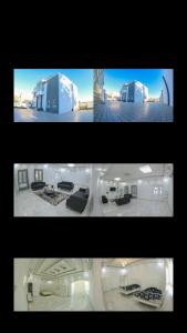 four different views of a building in four different pictures at فلة ايكيا in Sohar