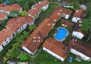 an overhead view of a house with roofs at Studio Apartments in Las Torres in Coco