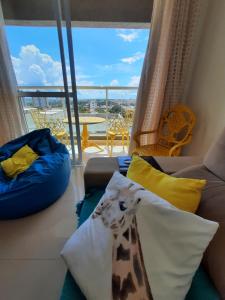 聖卡洛斯的住宿－ZEUS - MODERNO COM WIFI, melhor Localização,máx 4，带沙发和大窗户的客厅