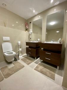 a bathroom with a toilet and a sink and a mirror at Happy Place in Poiana Brasov