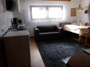 a kitchen and living room with a couch and a table at Ferienwohnung Irmgard in Plein