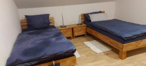 a bedroom with two beds and a dresser at Ferienwohnung Trommblick - Natur Pur - Rimbach im Odenwald in Rimbach