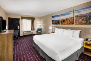 a hotel room with a large bed and a flat screen tv at Days Inn by Wyndham Murphy in Murphy