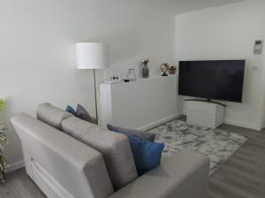 a living room with a couch and a flat screen tv at Apartment - Vista Alegre in Ponte de Lima