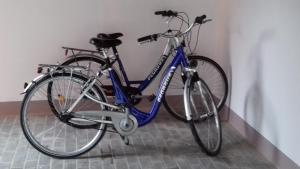 un vélo bleu garé dans une pièce dans l'établissement Apartament u Violetty, à Łeba