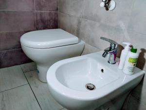 a bathroom with a toilet and a white sink at Piccola Pisa (zona Ospedale Cisanello) in Pisa