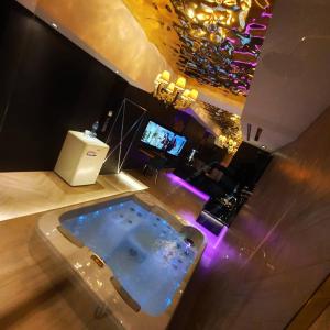 an aerial view of a bathroom with a hot tub at Hotel Ramka & Restaurant & Wine Bar in Poznań