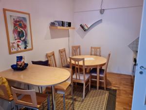 a dining room with two tables and chairs at Ferienwohnung Salburg,Tröpolach in Tröpolach