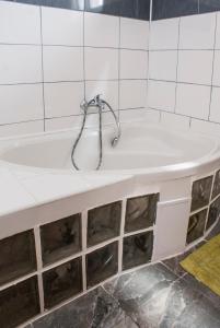 a bath tub with a shower in a bathroom at Pura Vida in Zaječí