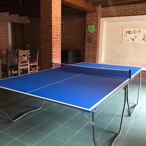 una mesa de ping pong azul en una habitación en Rey del Bosque Apart - Hotel & Spa en Valeria del Mar