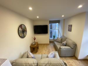 Una sala de estar con un sofá y un televisor. en Waverley Inn Holiday Apartments, en Inverness