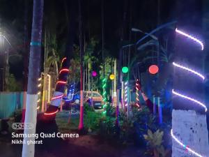 a group of christmas lights on a street at night at Sai Ram Cottage in Alibaug