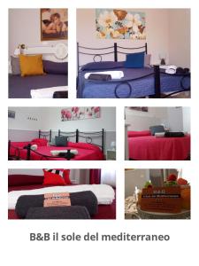 ノートにあるIl Sole del Mediterraneoの部屋の異なるベッドの写真のコラージュ
