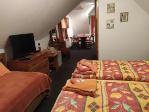 pokój hotelowy z 2 łóżkami i telewizorem z płaskim ekranem w obiekcie Penzion v chaloupce w mieście Rychnov nad Kněžnou