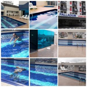 un collage de fotos de una piscina en Palladium Apart Service en São Vicente