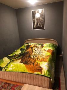 ein Bett mit einer bunten Decke darüber in der Unterkunft Apartments on pr. Lenina 7/42 in Montschegorsk