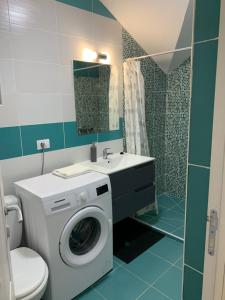 a bathroom with a washing machine and a sink at Anastasia's Villa in Iaşi