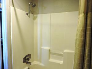 a bathroom with a shower with a shower curtain at Riata Inn - Marfa in Marfa