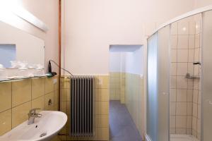 un bagno con lavandino e doccia di Sobodajalstvo Obal a Cankova