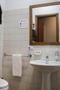 La salle de bains est pourvue d'un lavabo, d'un miroir et de toilettes. dans l'établissement Bastimento, à Fiorenzuola dʼArda