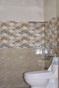 班加羅爾的住宿－hotel fortune suites，一间带卫生间和瓷砖墙的浴室