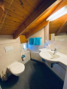 a bathroom with a toilet and a sink at Privatzimmer / bed & breakfast in Andermatt